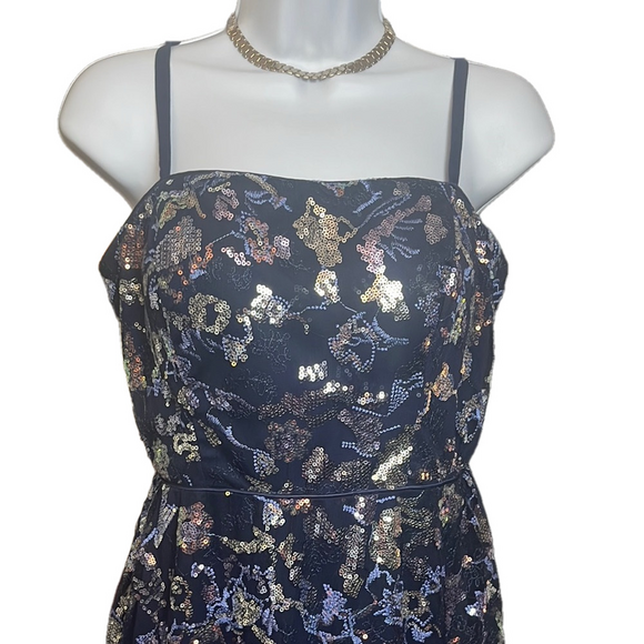 CITY STUDIO PROM Blue Sequin Embellished Sheath Full Length Dress side slit. EUC - Picture 6 of 11